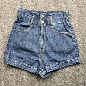 Levis Shorts Womens 25 Blue Demin Paperbag Elastic Waist High Rise Cuffed Cotton